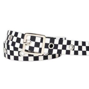 No Boundaries Women's Checkerboard Web Belt, Black White